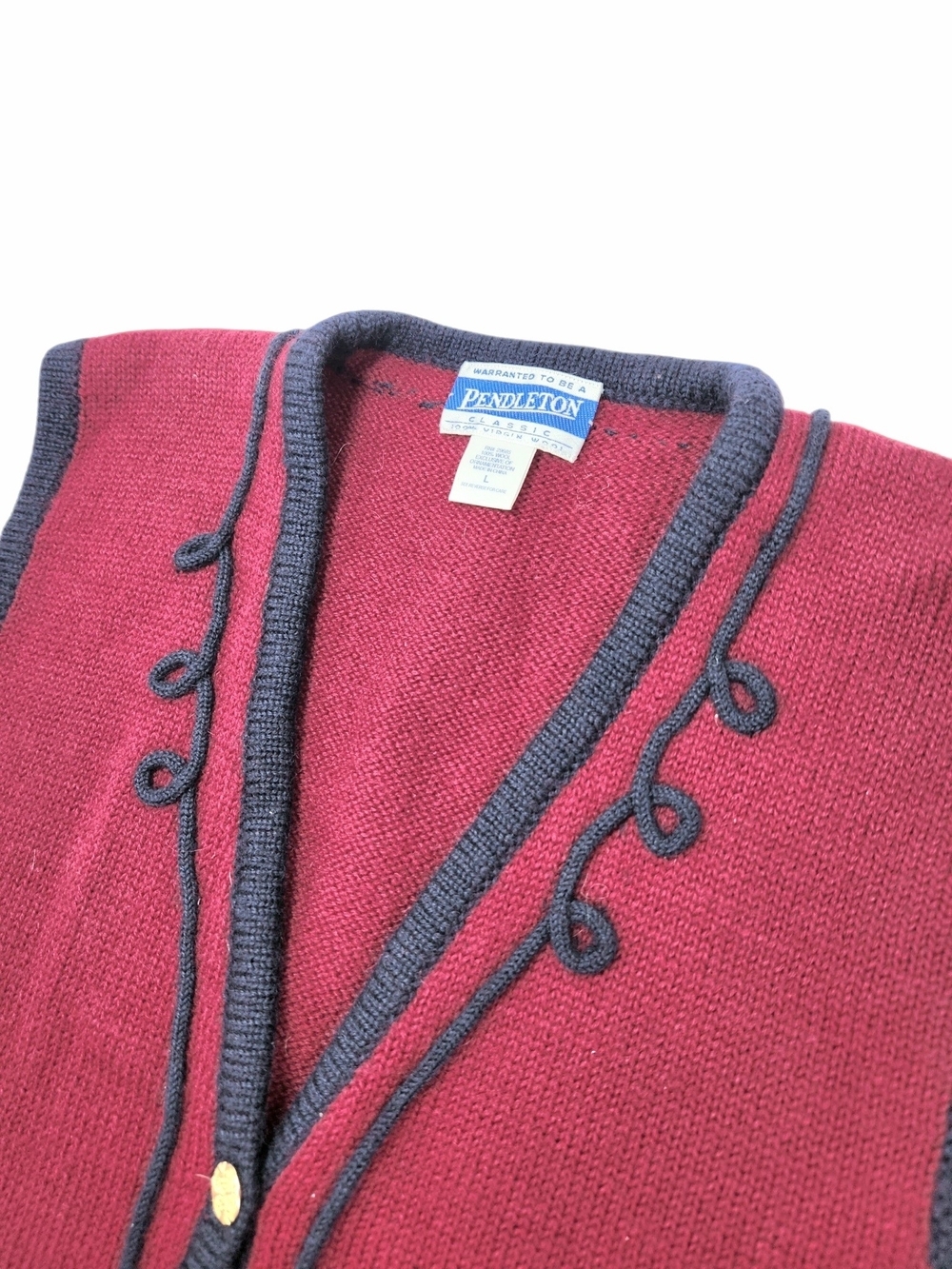 Vintage Pendleton Virgin Wool Vest L Red Embroidered Floral Cottage Folk Granny - Picture 8 of 12